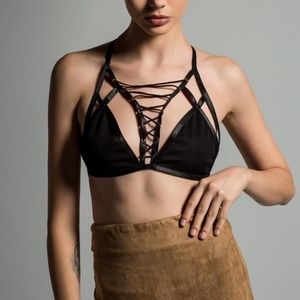 REHAB Strappy Laced Up Caged Bralette Bra Top